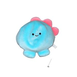 Kawaii Blue Dinosaur Plush Pink Spikes Round Squishy Mochi Stuffed Animal Toy